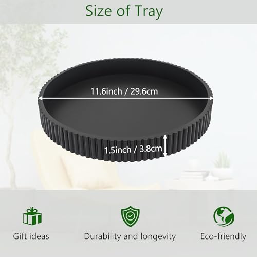 Round Decorative Tray for Coffee Table Decor, 11.8in Black Decorative Serving Tray for Kitchen Counter,bandejas decorativas, Wooden Serving Tray for Party - Image 5