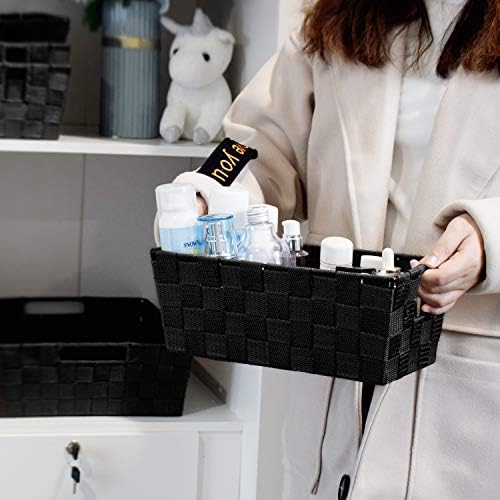 Woven Black Storage Baskets Shelf Tote Boxes Container, Durable Storage Organizer Bins with Built-in Handles for Bedroom, Office, Closet, Kids Room, Nursery, 3-Pack,11.4”x 6.5”x 4.5” - Image 3