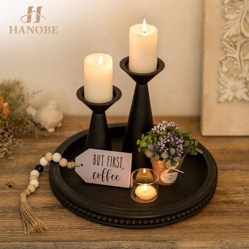 Hanobe Round Decorative Tray with Beaded Edge, Distressed Dark Brown Finish - Image 2