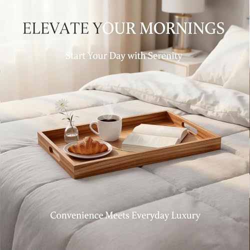 Krismax Wooden Serving Tray with Handles, Rustic Brown Rectangular Serving Platter 15.7x11.4 Inch for Coffee Table, Decorative Storage Tray - Image 6