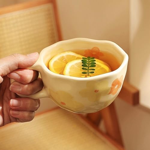 Creative Cute Coffee Mug Floral Ceramic Coffee Mug Flower Cute Cup for Women Girl 8.5oz Handmade Hot Chocolate Mugs for Latte Milk Tea Valentine’s Day Mother’s Day Birthday Christmas Gift(Orange) - Image 3