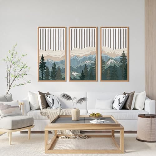 IARTTOP Large Mountain Wood Wall Art Framed Decor Set of 3, Modern Mountain Landscape Wall Art Nature Artwork Wall Decor for Bedroom, Living Room, Office-16 x32 - Image 2