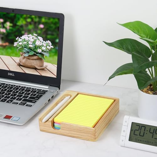 Buqoo Rubberwood Sticky Note Holder with Pen Slot 4x6 Memo Pad - Image 2