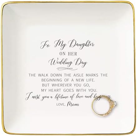 Bride Gifts from Mom-to My Daughter On Her Wedding Day-Wedding Day Gifts for Bride-Bridal Shower Present for Daughter-Hen Night Bachelor Party Present-Ceramic Jewelry Tray Trinket Holder Ring Dish by NZY