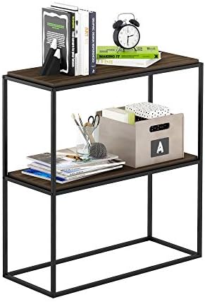 Furinno Moretti 2-Tier Metal Frame Storage Shelves, Columbia Walnut by Furinno-FitsYourSpaceFitsYourBudget