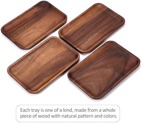 2PCS Serving Wood Valet Tray for Men Women, Catch All Acacia Mens Key Dump Bedside Nightstand Organizer EDC Decorative Wooden Tray for Phone Watch Wallet Keys - Image 3