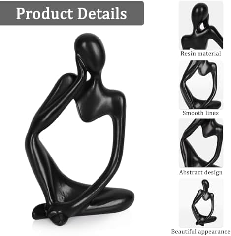 Sandstone Resin Thinker Statue Style Abstract Sculpture, Black, 3pcs - Image 4