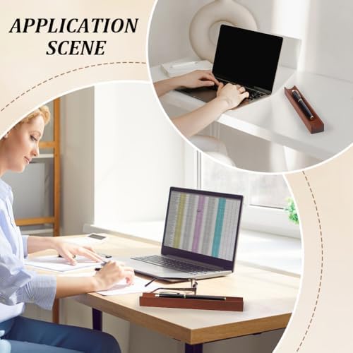 PLIGREAT Single Sapele Wood Pen Tray, Wooden Desk Pencil Organizer Holder Minimalist Single Pen Rest for Office Stationery Desk Decor Retro Home Bedroom Decoration, 7.87x1.18x0.79inch - Image 4