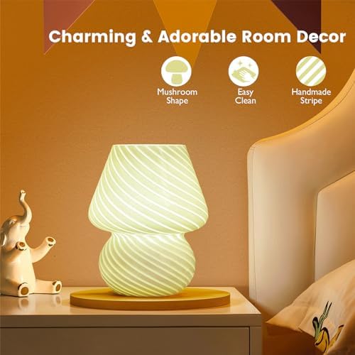 ULAROOM USB Plug-in Mushroom Lamp Small Bedside Table Lamp with 3 Temperature LED Bulb,Free Dimming Nights Light for Bedroom/Living Room/Entryway/Corner Decor (Stripe Green) - Image 4