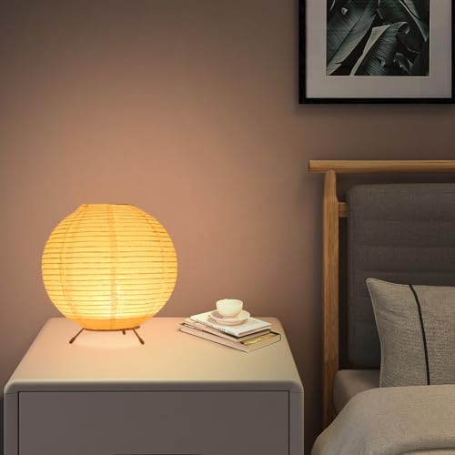 Battery Operated Lamp Bedside Table Lamp Paper and Chrome Standing Lamp Room Decoration Festival Lantern Light Nightstand Desk Lamp Bedroom Dresser Living Kids Room College Dorm Coffee - Image 2