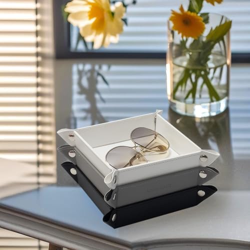 UnionBasic Small Valet Tray, Jewelry Tray for Rings Watches Earrings, Entryway Catchall Caddy for Coins Keys Change, Nightstand Bedside Valet Holder, Trays for Electronic Gadgets, White - Image 6