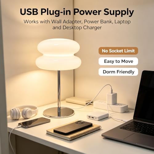Bedroom Mushroom lamp, Medieval Modern Bedside Table lamp, dimmable Retro Egg Tart Headlight, Unique Home Mushroom Decoration Aesthetic Lovely Living Room Desk lamp (White) - Image 5