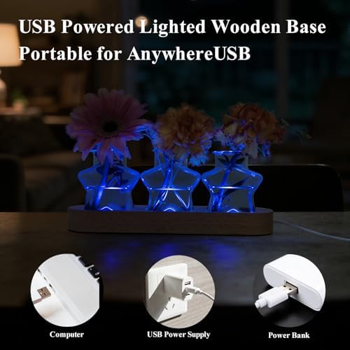 XXXFLOWER Plant Propagation Station with LED Light Wooden Base 3 Star Vases - Image 4