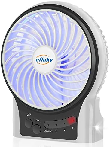 efluky 3-Speed Mini Desk Fan with LED Light, Portable USB Fan Quiet for Home, Office, Travel, Camping, Outdoor, Indoor, 4.9-Inch, White by efluky