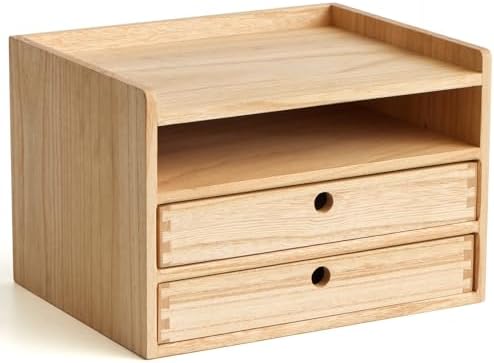 KIRIGEN Wooden Desk Organizer with 2 Drawers and Top Tray, Natural 3D2C-NA by KIRIGEN
