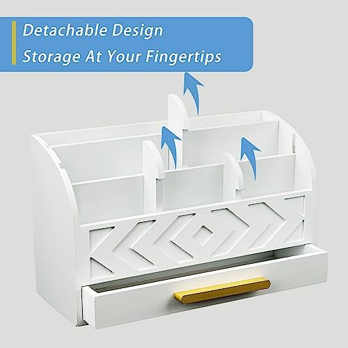 Wooden Desk Organizer Mail Organizer Countertop, Desktop Organizer Mail Sorter Mail Holder Bill Organizer for Desk, Desk Organizers and Accessories for Women (White) - Image 3