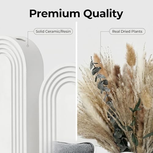 Set of 2 Wooden Wall Vases with Dried Pampas Grass & Eucalyptus, Boho Farmhouse Decor for Living Room, Entryway, Bathroom, Rustic Home Art(White) - Image 3