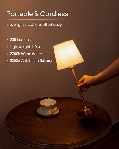 EppieBasic Cordless Table Lamp Rechargeable: Fast Charging & Long Lasting - 2700K Warm Light Samll Vintage Gold Lamps for Women Housewife - Dinning Living Room Bedroom - Image 5