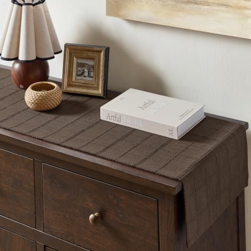 ZeeMart Linen Checked Farmhouse Table Runner, 13x72 Inches Chocolate - Image 6