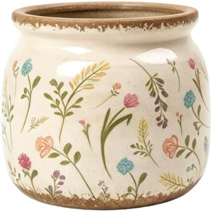 Small Ceramic Planter with Drainage – 4 Inch Vintage Flower Pot (Wheat) by PotSonntag