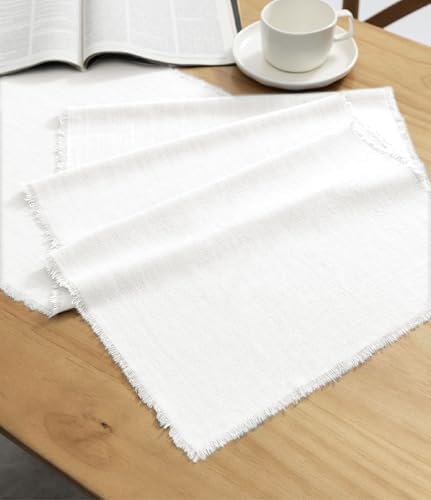 Vitalizart White Table Runner 14" x 120" Long Slub Texture Cotton Linen by Vitalizart