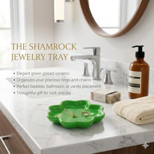 PUDDING CABIN Four-leaf Clover Ring Dish (4inch/10cm) Decorative Trinket Plate for Rings Earrings Necklaces, Green Home Decor, St Patricks Day Lucky Charm Irish gifts, Lucky Gifts for Women - Image 2