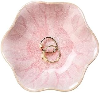 JAMEND CLXP Lotus Leaf Shape Decorative Ring Tray, Small Key Bowl, Ceramic Trinket Tray Jewelry Dish Organizing Necklace Earrings, Home Decoration for Mom Best Friend Sister, Pink. by JAMEND+CLXP