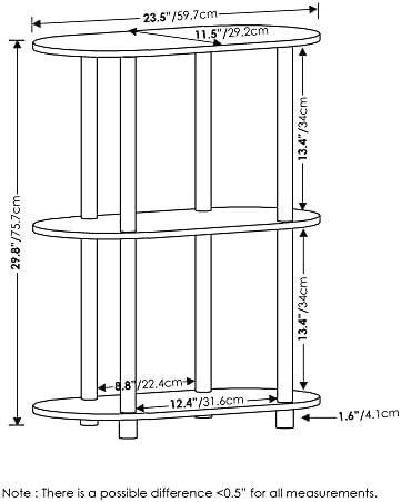 Furinno Turn-N-Tube No Tools 3-Tier Modern Oval Side Display Rack, White/Virgin White - Image 3