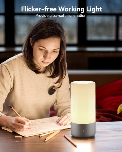 ROOTRO Table Lamp, [Advanced] Bedside Touch Control Lamp for Bedroom 3 Level Dimmable Warm White Lights with 256 RGB Color Mode Modern Deisgn Smart Nightstand Desktop LED Lamps Portable for Read - Image 4