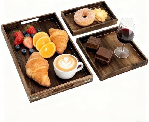 3-Piece Wooden Serving Tray Set for Ottoman,Breakfast in Bed,Coffee Table by AzulHome
