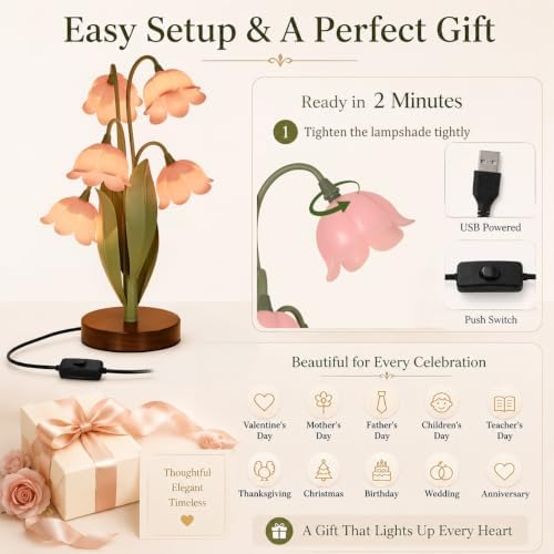 Flower Table Lamp for Bedroom, LED Cute Reading Light - Image 6