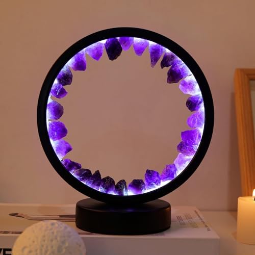 Runyansghi Amethyst Night Lamp 8.6'' Natural Healing Crystal Bedside USB Port 3 Colours Dimming Mode Bedroom Suitable Light for Living Room Office Home Decor Ideal Gift by Runyangshi