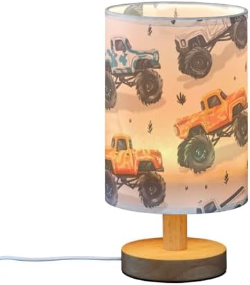 Bedside Lamp Monster Trucks White Lamp for Girls Boys Bedroom, Table Lamp with USB Port, Kids Nightstand Lamp Wood Base Room Desk Lamp (LED Bulb Included) - Image 4