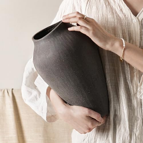 Ceramic Vase - Large 11.8 Inch Tall Floor Vase for Centerpieces, Farmhouse Flower Vases, Rustic Minimalist Home Decor for Living Room, Enterway, Wedding (Sandstone Dark Gray) by LETAUCIGARDEN