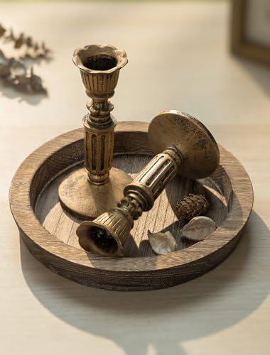 Hanobe Round Wood Candle Holder Trays, Small Coffee Table Centerpiece, 7.8" by Hanobe