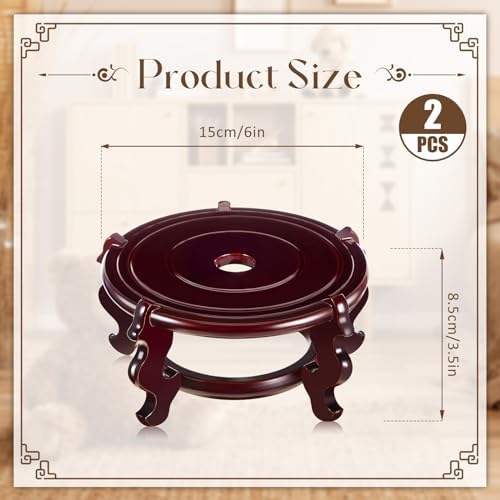 Geetery 2 Pcs 4–12 in Oriental Wooden Plant Stand Indoor Vase Stand, 6 in - Image 2