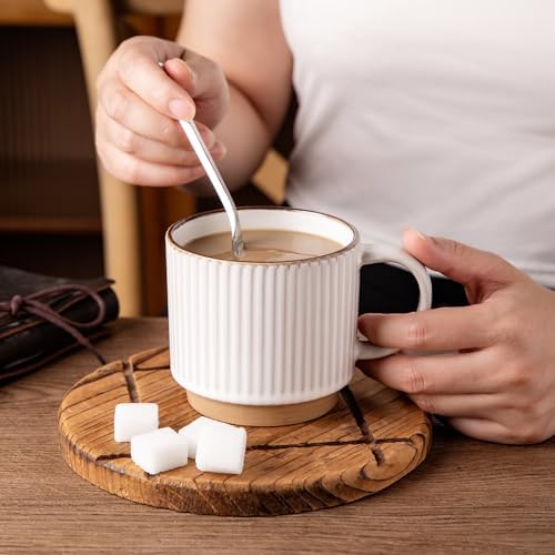 GBhome 12 OZ Stackable Coffee Mugs Set of 6, Ceramic Coffee Cups Set - Image 4