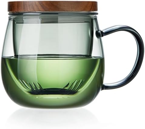 17 OZ Glass Tea Cup with Infuser and Lid, 500 ML Large Borosilicate Teacup, Clear Mug for Loose Leaf Tea, Blooming Tea, Tea Bags - Perfect Christmas or Birthday Gift for Women by DOPUDO