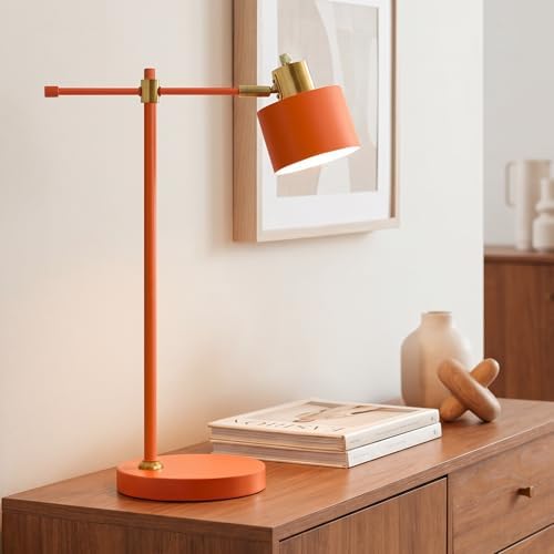 OYEARS 22.2" Modern Desk Lamp, Metal Table Lamp with LED Bulb, Adjustable Reading Lamps for Living Room, Mid Century Task Lamp for Home Office, Industrial Bedside Lamps with Solid Base, Orange by OYEARS