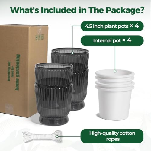 T4U Self Watering Pots for Indoor Plants 4.5 Inch 4 Pack Planter Gray - Image 6