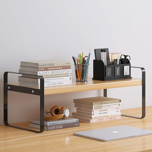 YGYQZ Desk Shelf Organizer, 1-Tier Desktop Bookshelf, Black & Wood by YGYQZ
