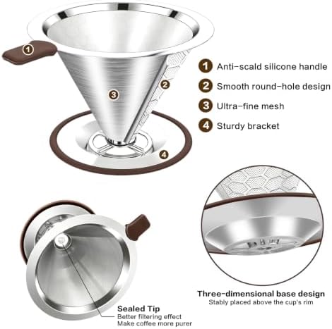Pour Over Coffee Maker Dripper 600 Mesh Reusable Coffee Filter - Image 4
