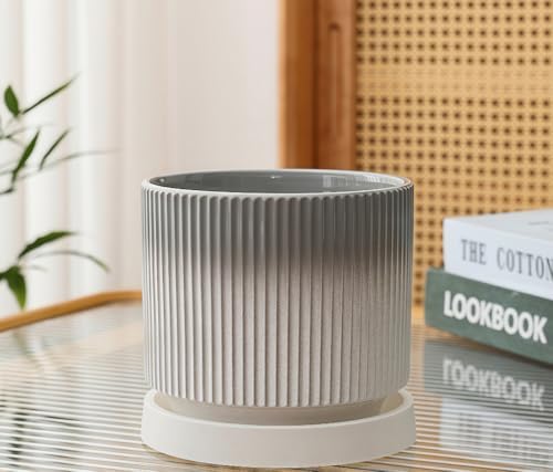 Cuteforyou 5.1 Inch Modern Textured Ceramic Succulent Planter Pot – Perfect for Small Plants, Cacti & Desk Decor – Lightweight & Durable，Gray - Image 2
