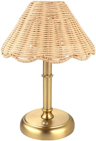 Mini Cordless Boho Rattan Table lamp, 5200-mAh Rechargeable Battery, 3-Level Brightness Dimmable, Build-in Integrated LED 320 Lumen Max, Rattan Shade, for Bedside Restaurant Dining Table by FOLUX