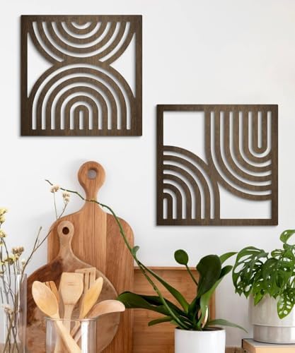 Putuo Decor Geometric Abstract Wall Art Set of 2, Modern Square Wooden Modern Arched Wall Decor for Living Room Bedroom Entryway, Minimalist Brown Wall Sculpture - Image 4