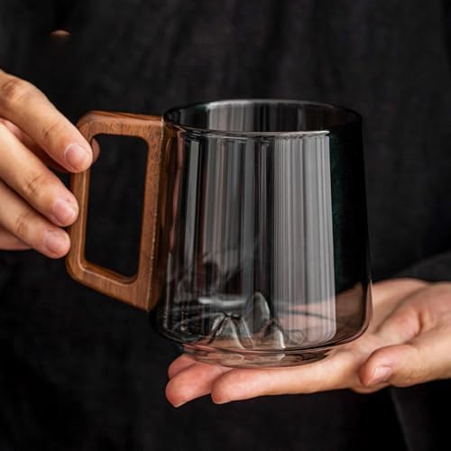 450ml Retro Mountain View Glass Mug, Wood Handle, Heatproof - Image 5