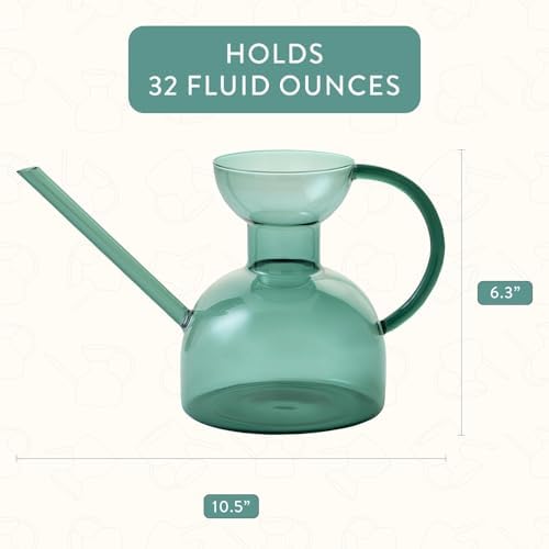 Modern Sprout Glass Watering Can - 32 oz - Long Spout Modern Decor (Teal) - Image 2