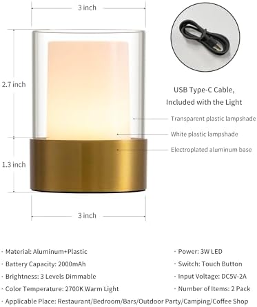 4" Bronze Cordless Table Lamp Set of 2, Outdoor Rechargeable Lamp - Image 5