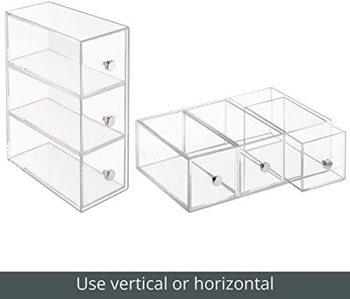 mDesign Plastic Kitchen Pantry Stackable Storage Organizer Container Station with 3 Drawers for Cabinet, Countertop, Holds Coffee, Tea, Sugar Packets, Creamers - Lumiere Collection - Clear - Image 5