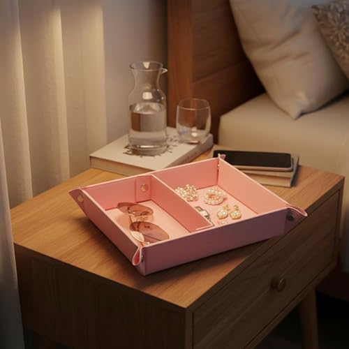 UnionBasic Medium Valet Tray, Jewelry Tray for Rings Watches Earrings, Entryway Catchall Caddy for Coins Keys Change, Nightstand Bedside Valet Holder, Trays for Electronic Gadgets, Candy Pink Plus - Image 7